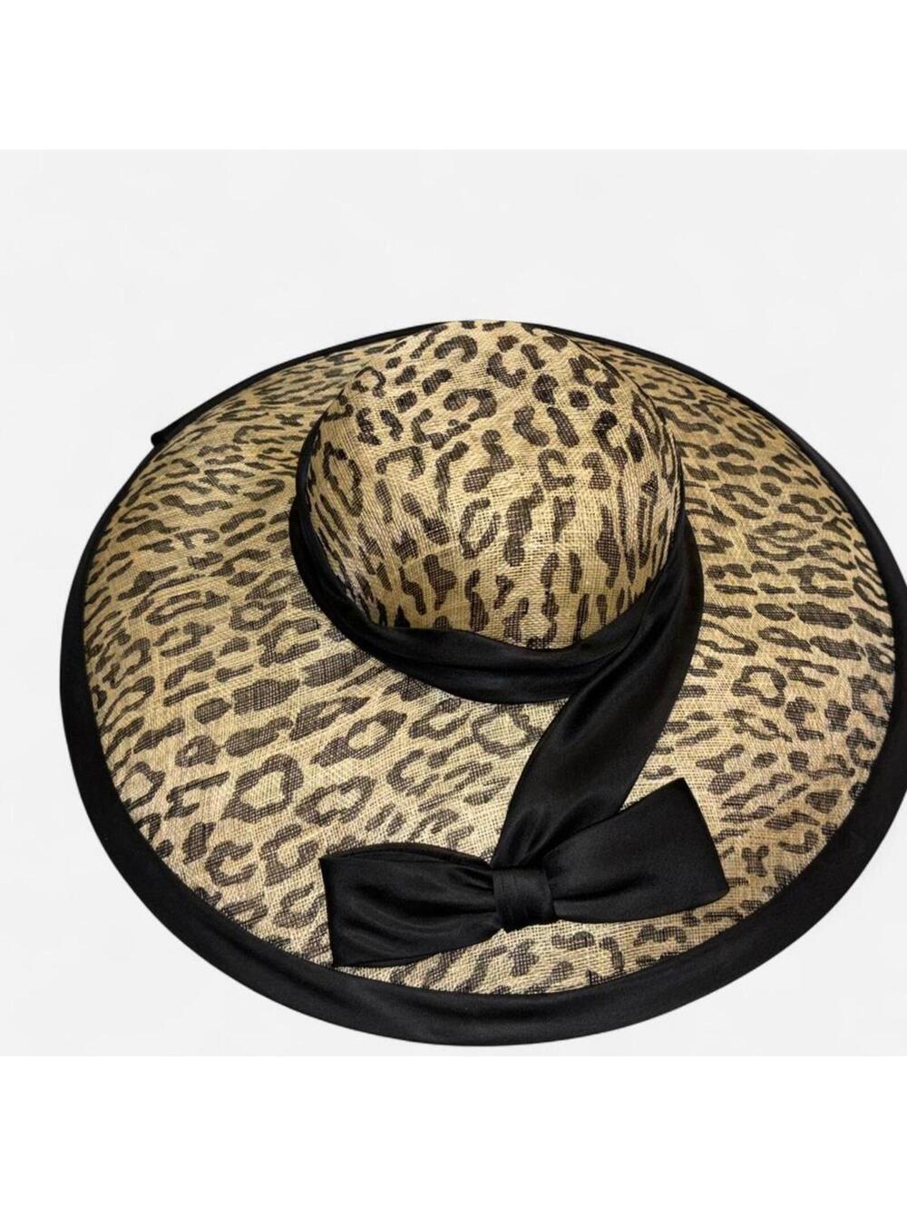 Marzi Firenze - Neiman Marcus Leopard Straw Hat with Silk Black Bow. - Picture 6 of 6